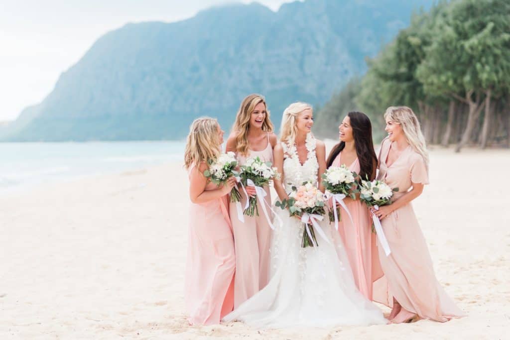 bridesmaids at waimanalo bay beach wedding oahu