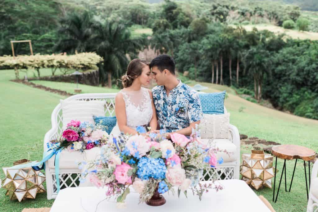 married couple at royal hawaiian golf club wedding