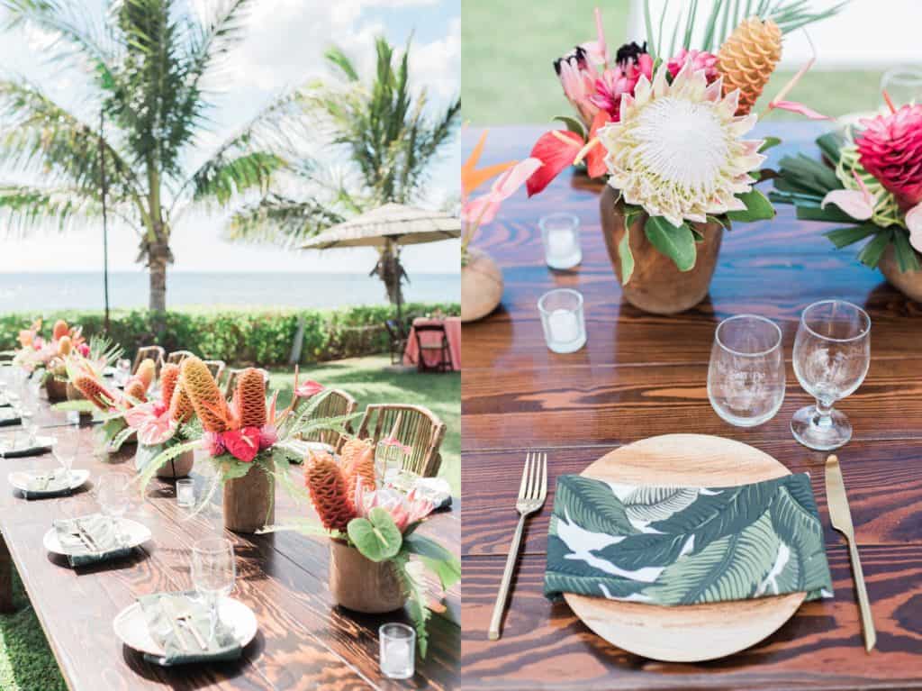 wedding day at paradise cove oahu tropical reception table