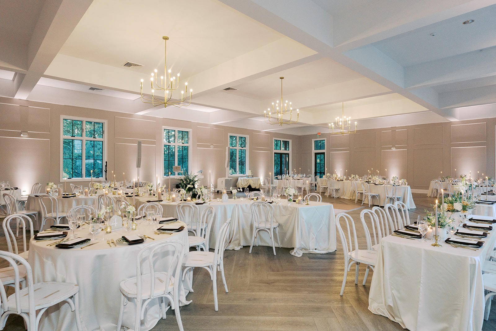 reception set in the ballroom at the bradford in new hill nc