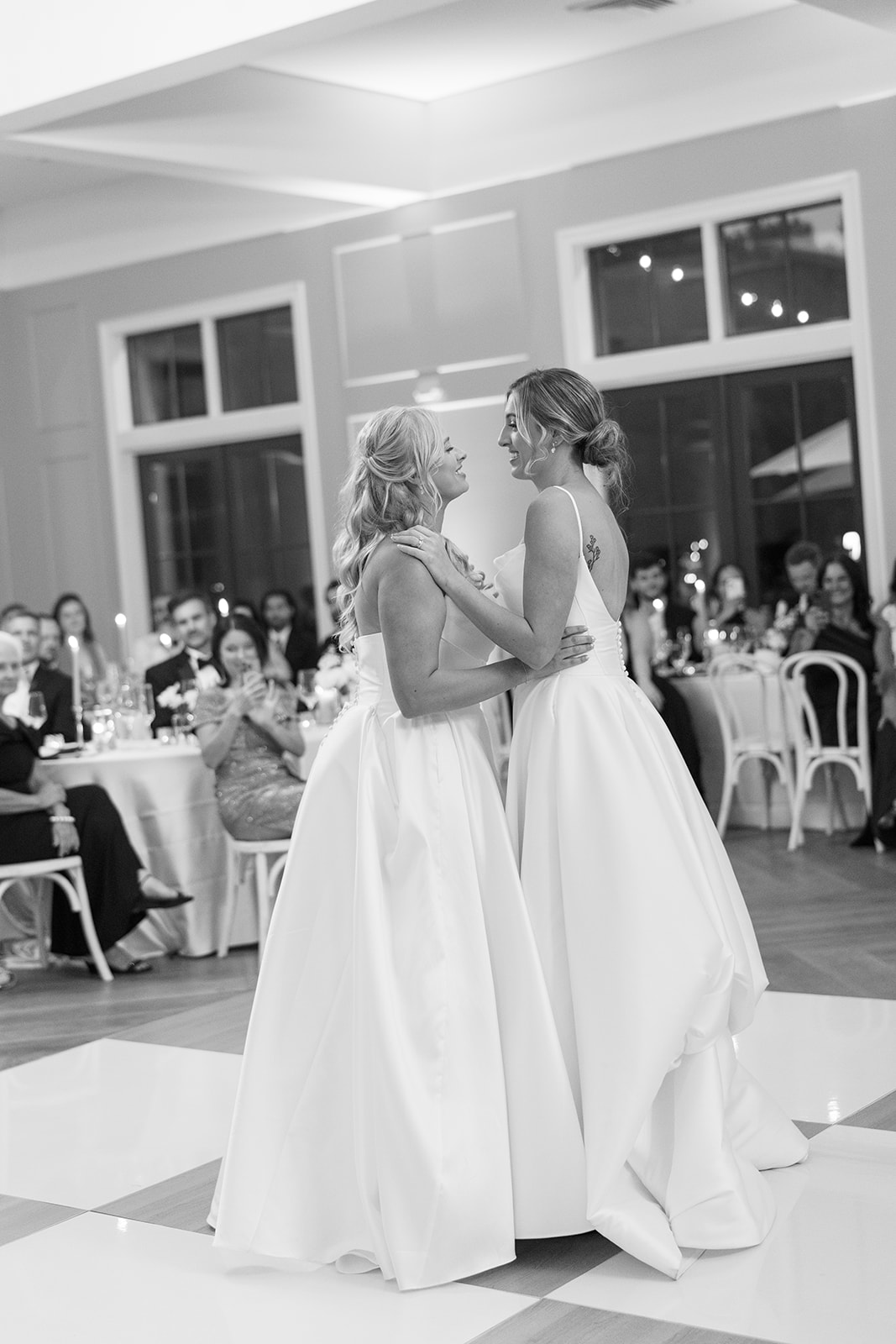 black and white first dance for two brides