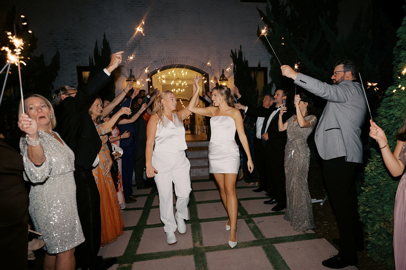 sparkler exit for two brides at their north carolina lesbian wedding