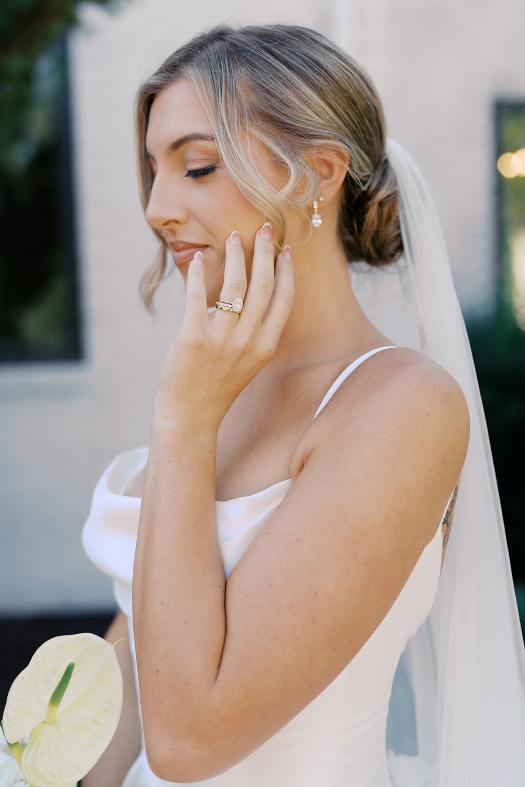 bridal portrait with engagement ring at a lesbian wedding in north carolina